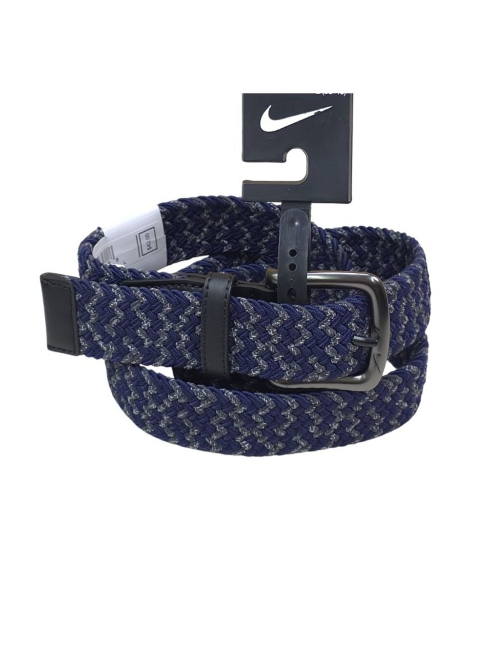 Nike Stretch Braided Golf Belt Size XL 42-44 Navy & Gray With Silver Buckle
